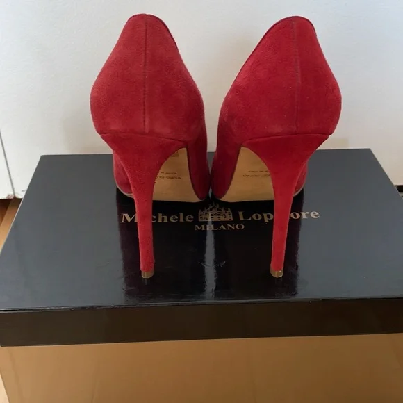 Red suede pumps Michele Lopriore - Picture 4 of 7